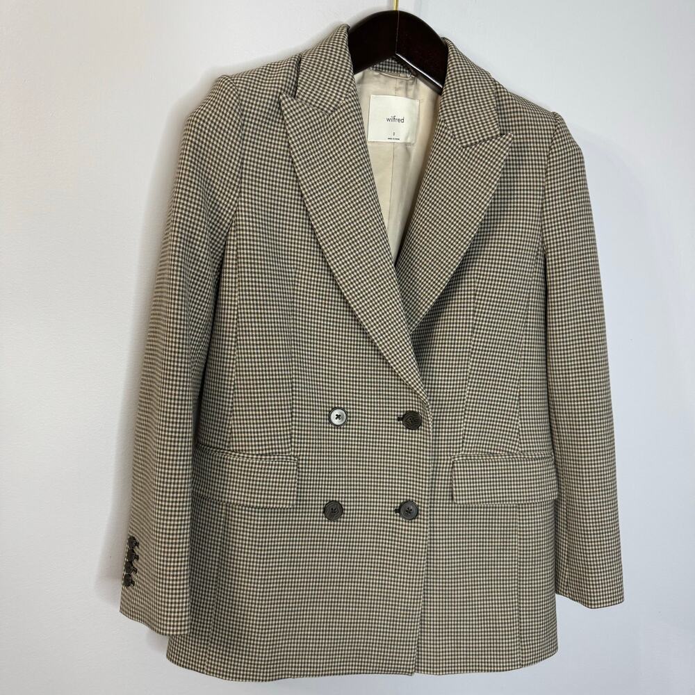 Aritzia Wilfred Plaid Grey Double Breasted Blazer Jacket Academia Sz 0 - Picture 4 of 13